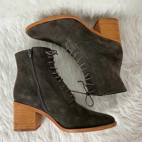 Coclico Brown Suede Lace Up Block Heel Side Zip Bani Boots EU 41 US 10 - Picture 5 of 10